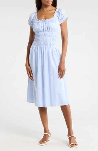WAYF Shirred Cotton Midi Dress