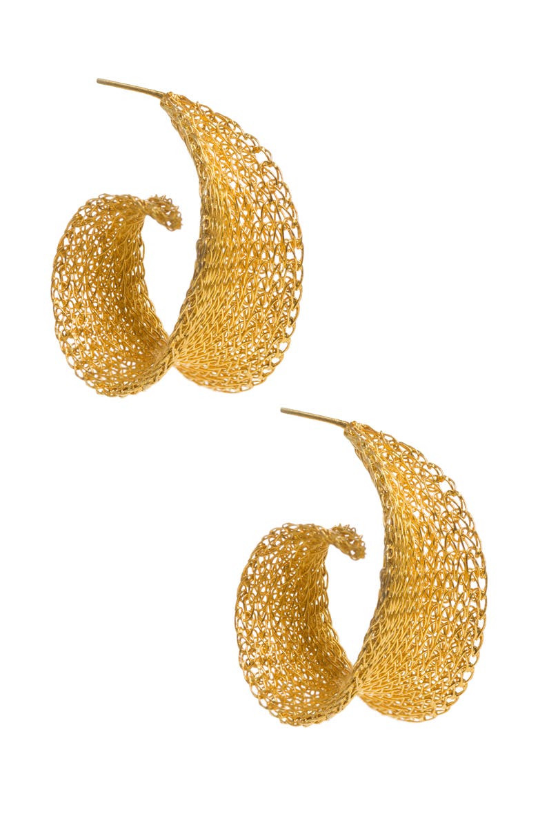 Freya Rose Gold Weave Curled Hoops, Main, color, Gold