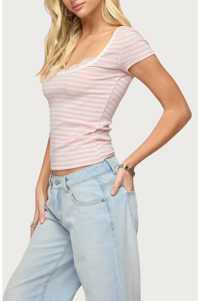 Layered Lacey Stripe T-Shirt, Alternate, color, LIGHT-PINK