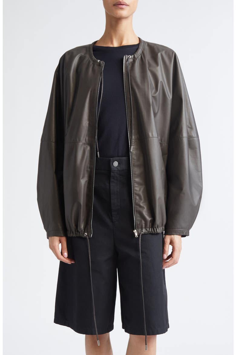 Bond Drawstring Leather Jacket, Main, color, CHARCOAL