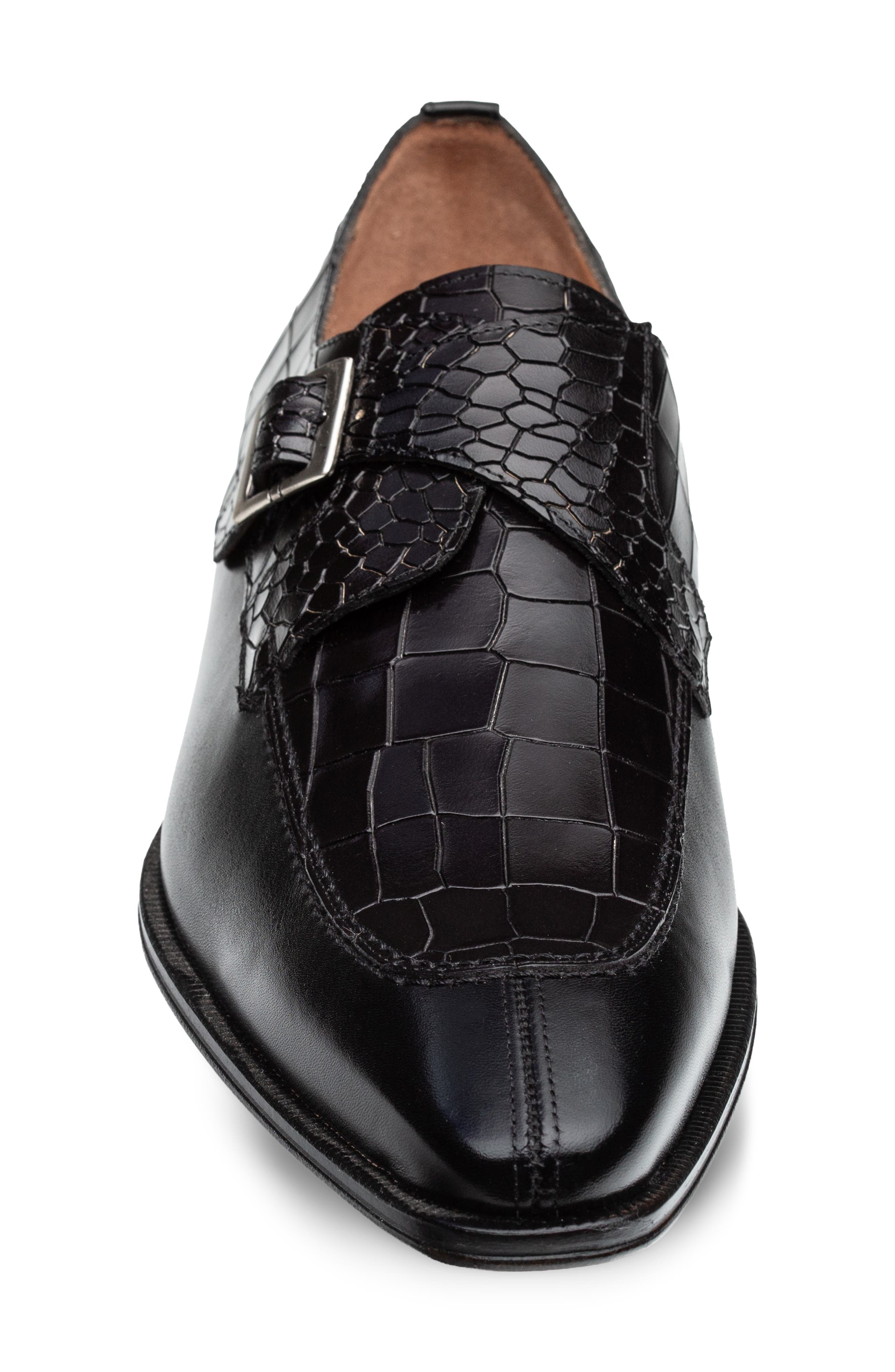 Leather Monk Strap Shoe, Alternate, color, BLACK