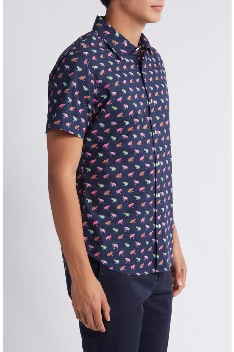 Riviera Frog Print Short Sleeve Stretch Cotton Button-Up Shirt, Alternate, color, FABULOUS FROGS C28
