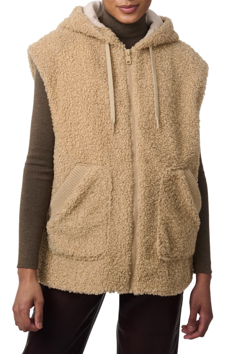 Bernardo Faux Shearling Hooded Vest, Main, color, Beige