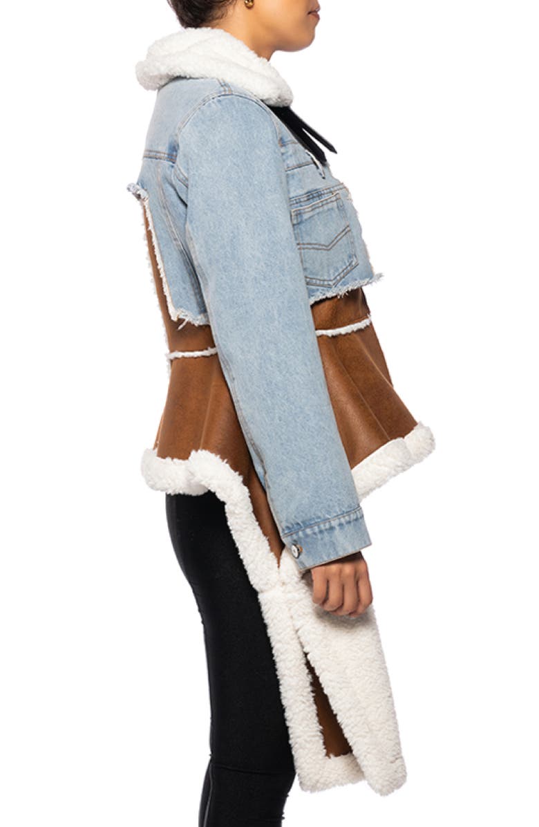 AZALEA WANG Denim & Faux Shearling Jacket, Alternate, color,