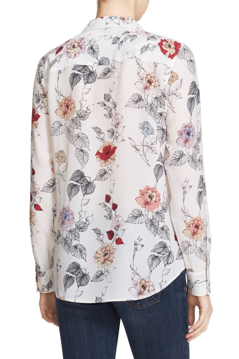 Adalyn Floral Print Silk Shirt, Alternate, color, BRIGHT WHITE MULTI