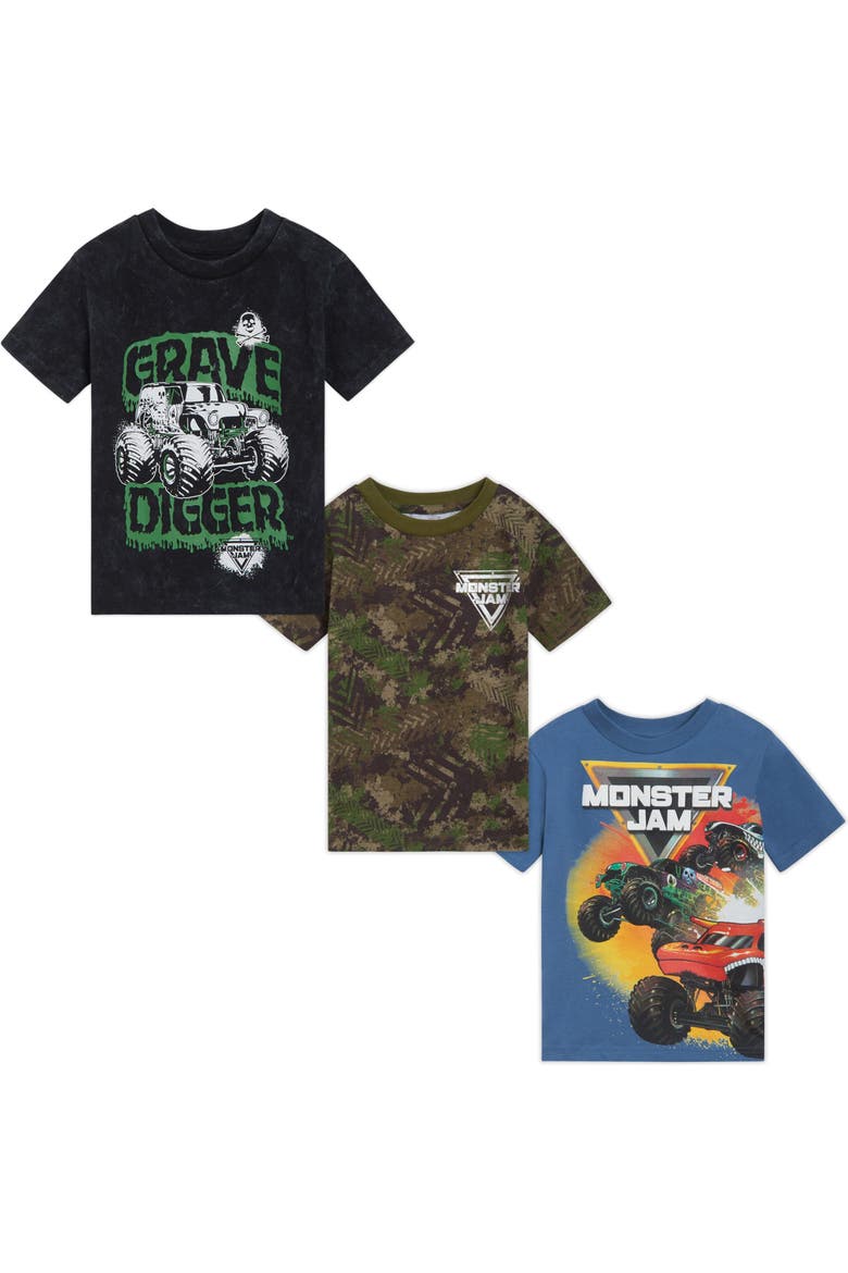 3-Pack Short Sleeve Cotton T-Shirts, Main, color, Grave Digger Camo Blue
