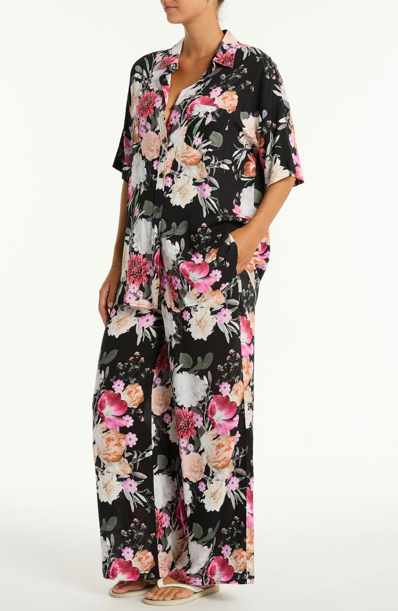 Sea Level Belle Aloha Cover-Up Shirt, Alternate, color, Black