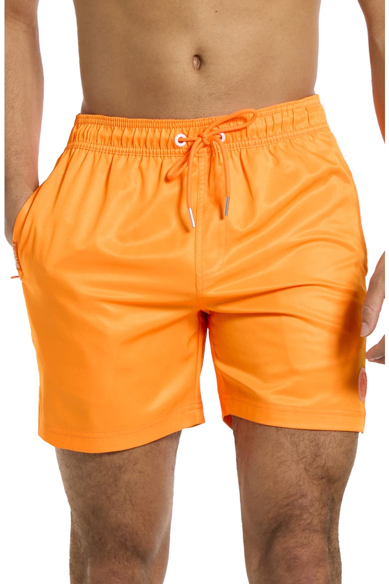 Neon Vivid Orange Swim Trunks, Main, color, ORANGE
