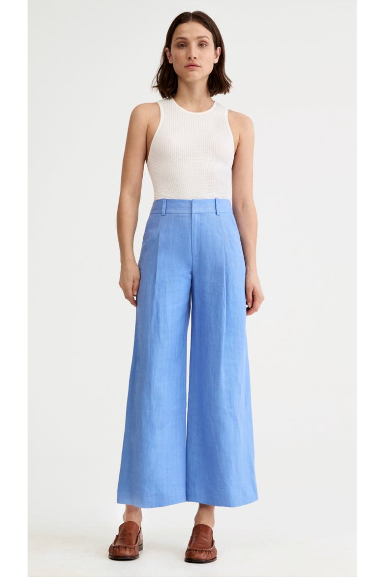 Linen Cropped Pleated Trouser, Main, color, Periwinkle Linen