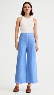 Smythe Linen Cropped Pleated Trouser