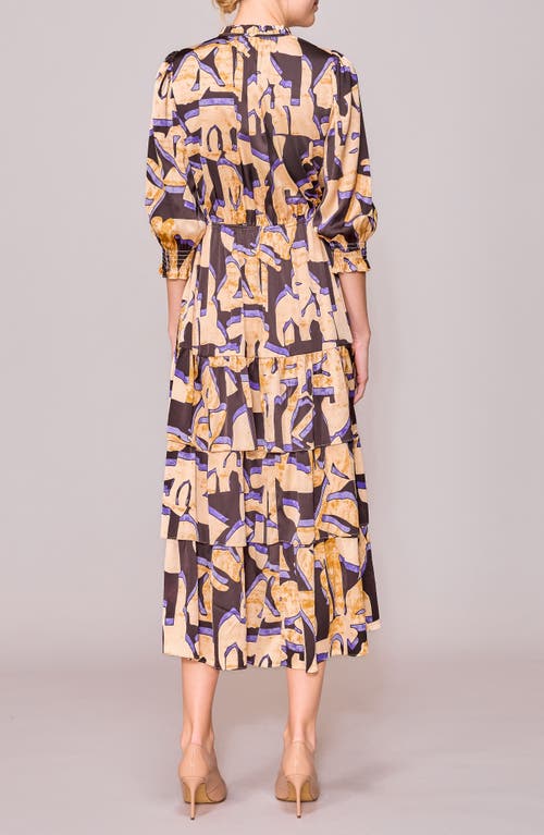 Melloday Three-quarter Sleeve Satin Midi Dress