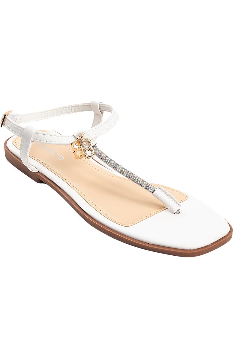 bebe Rhinestone T-Strap Sandal, Main, color,