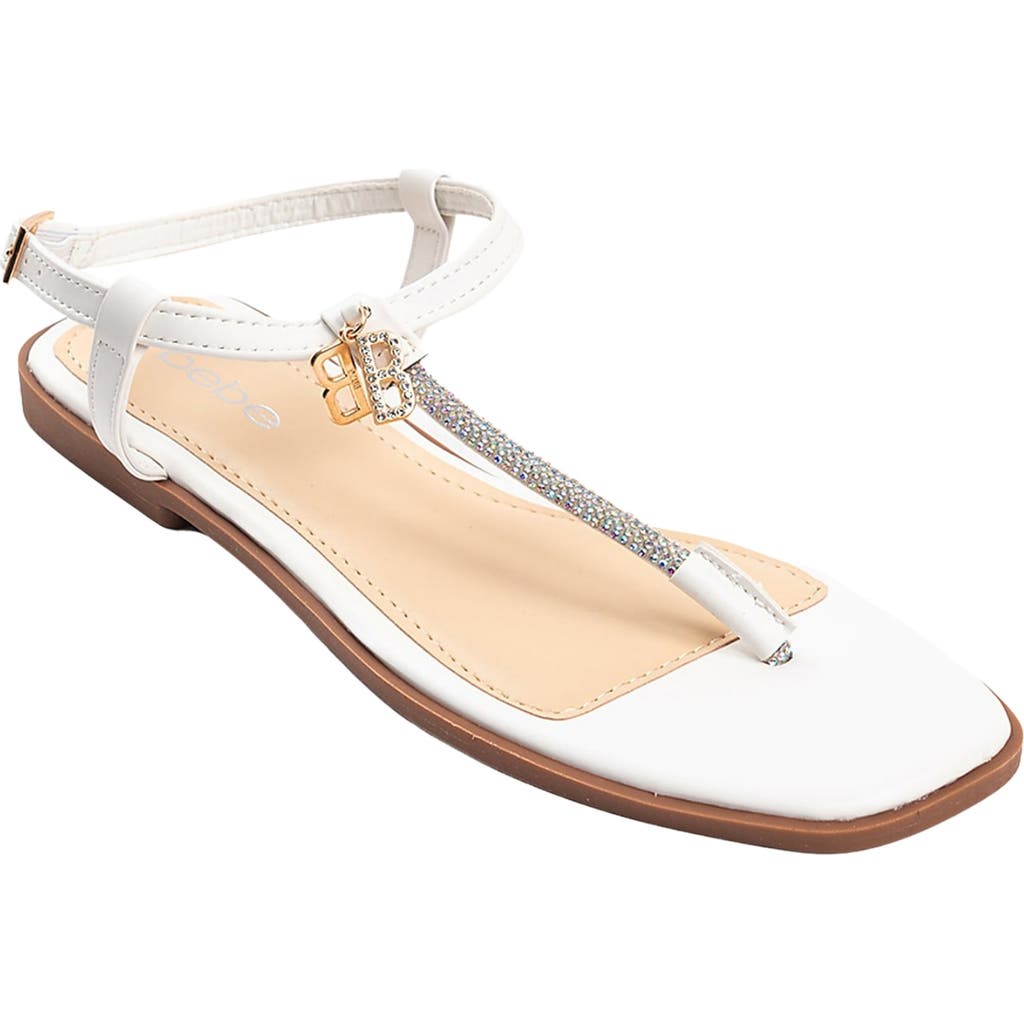 Bebe Rhinestone T-strap Sandal In White