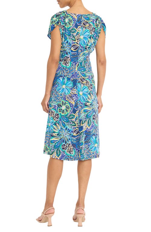 Maggy London Pleated Bodice Midi Dress In Navy/spectra Green