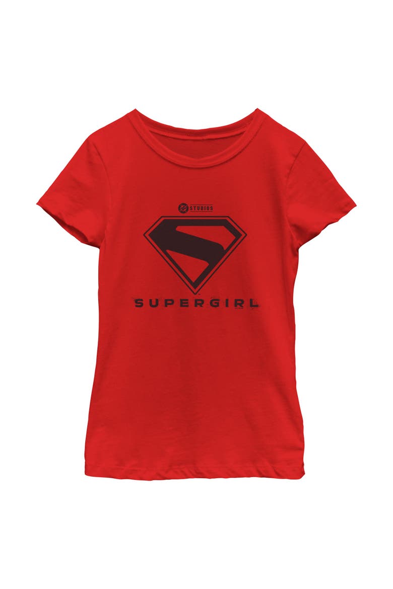 Girl's Supergirl Official Shield Black Logo  Graphic T-Shirt, Main, color, Red