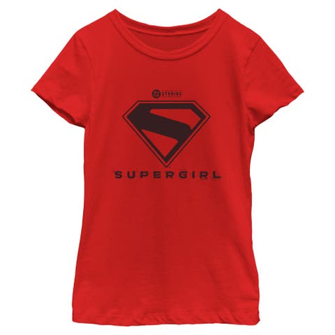 Girl's Supergirl Official Shield Black Logo  Graphic T-Shirt
