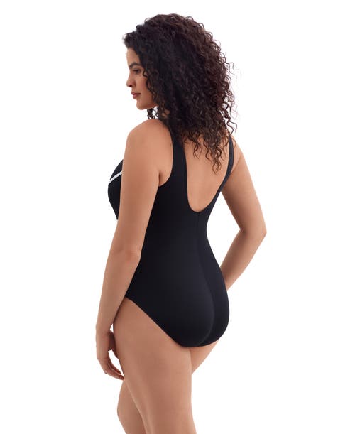 Longitude Fan Tank Long Torso One-piece Swimsuit In Black