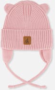 Deux par Deux Ribbed Bear Ear Tie Strings Knit Hat