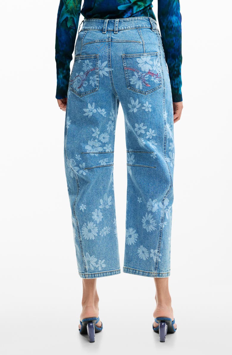 Desigual Floral Pattern Straight Leg Jeans, Alternate, color, Medium Blue