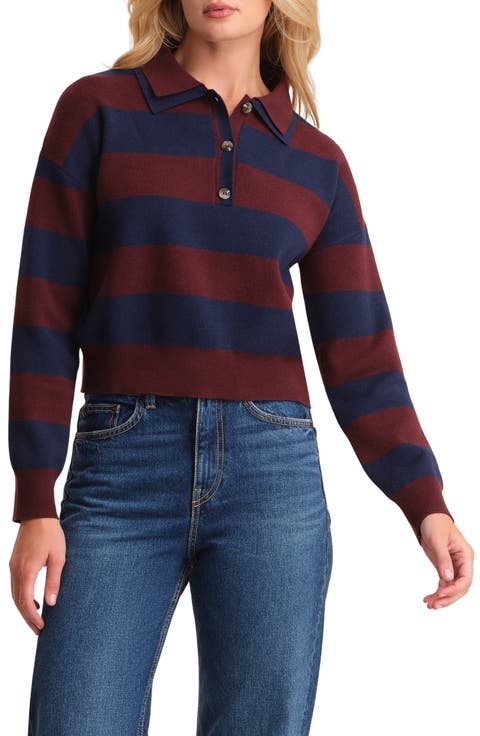 Rugby Stripe Double Collar Long Sleeve Polo