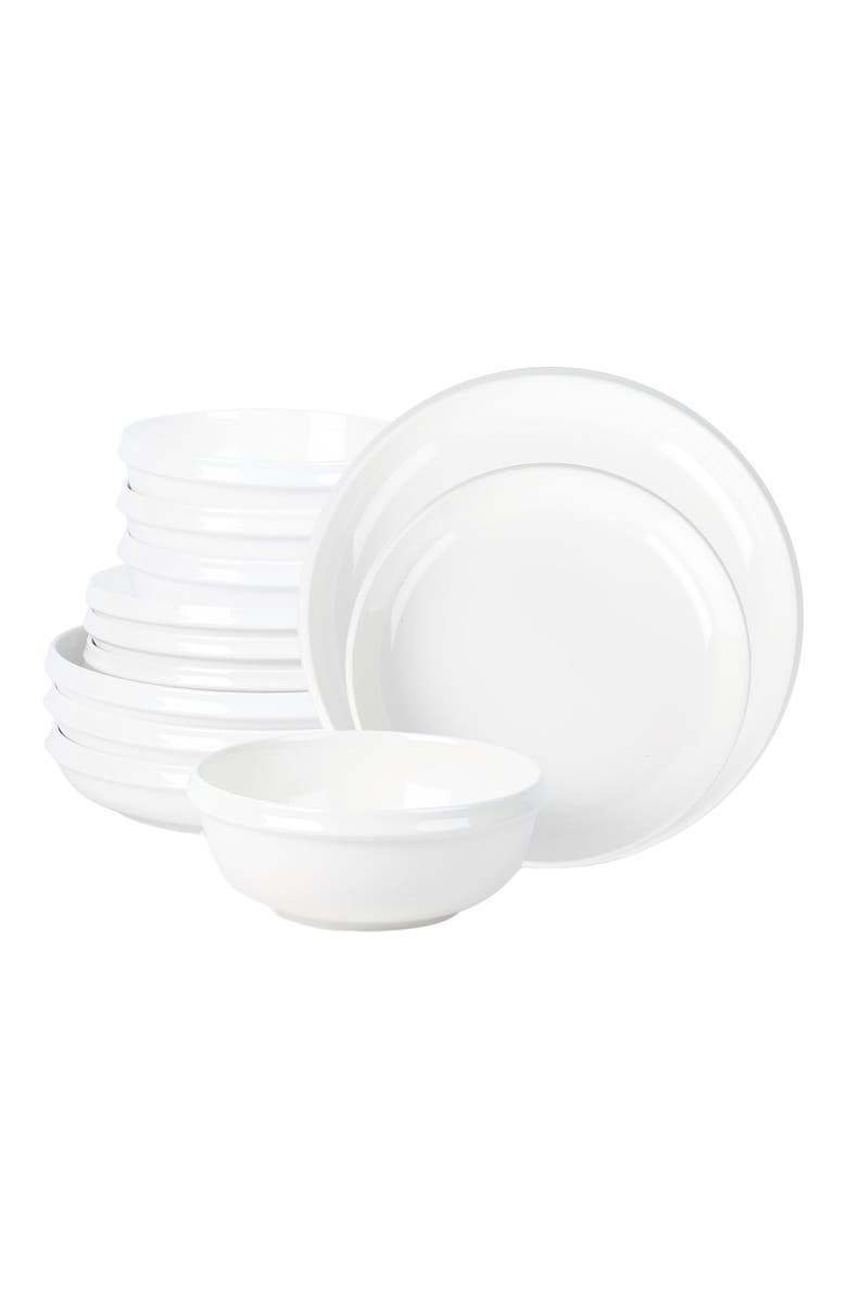 Stone Lain Verso Porcelain 12-Piece Dinnerware Set, Main, color, White