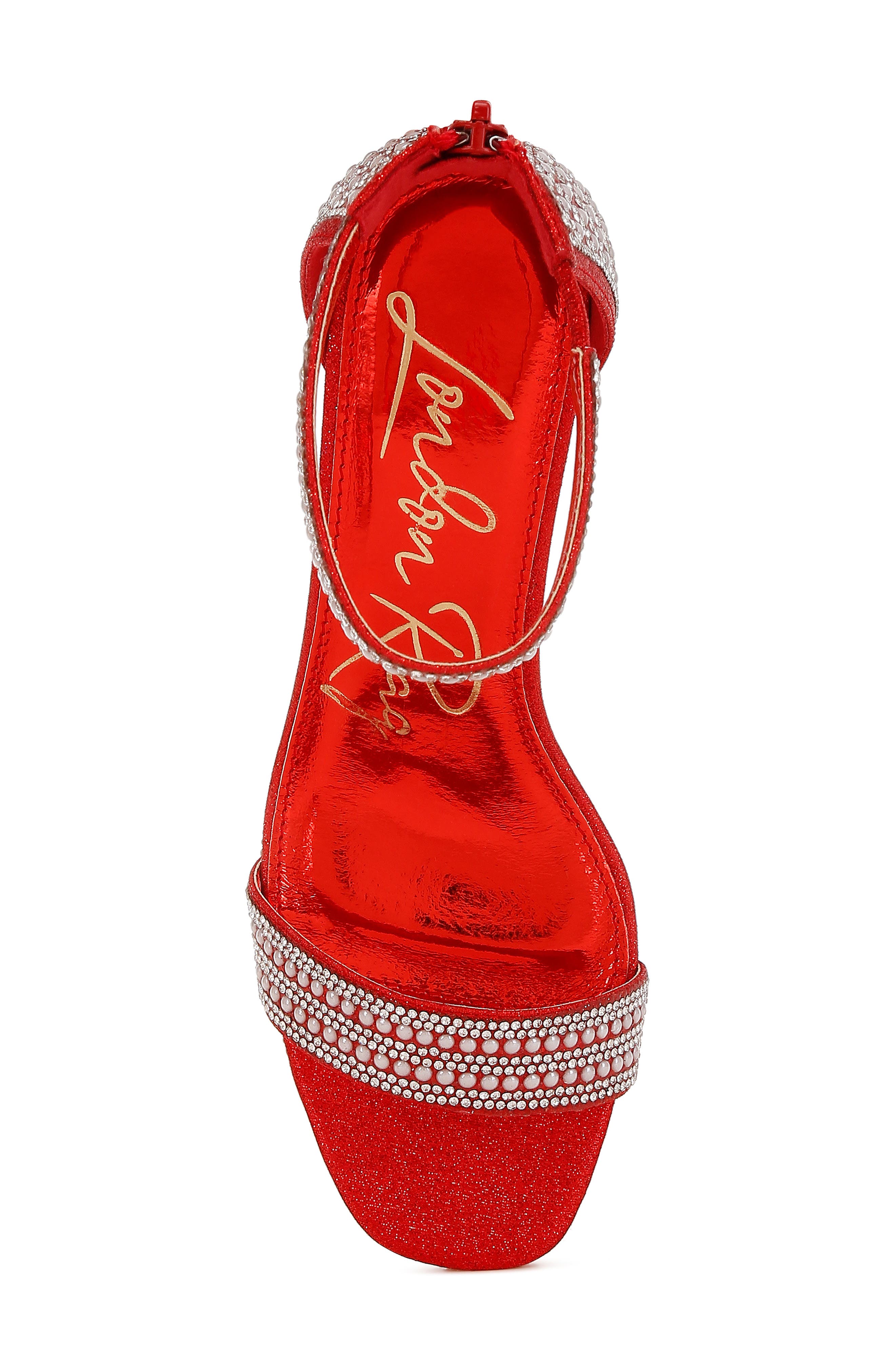 Mejuri Faux Pearl Embellished Platform Sandal, Alternate, color, RED