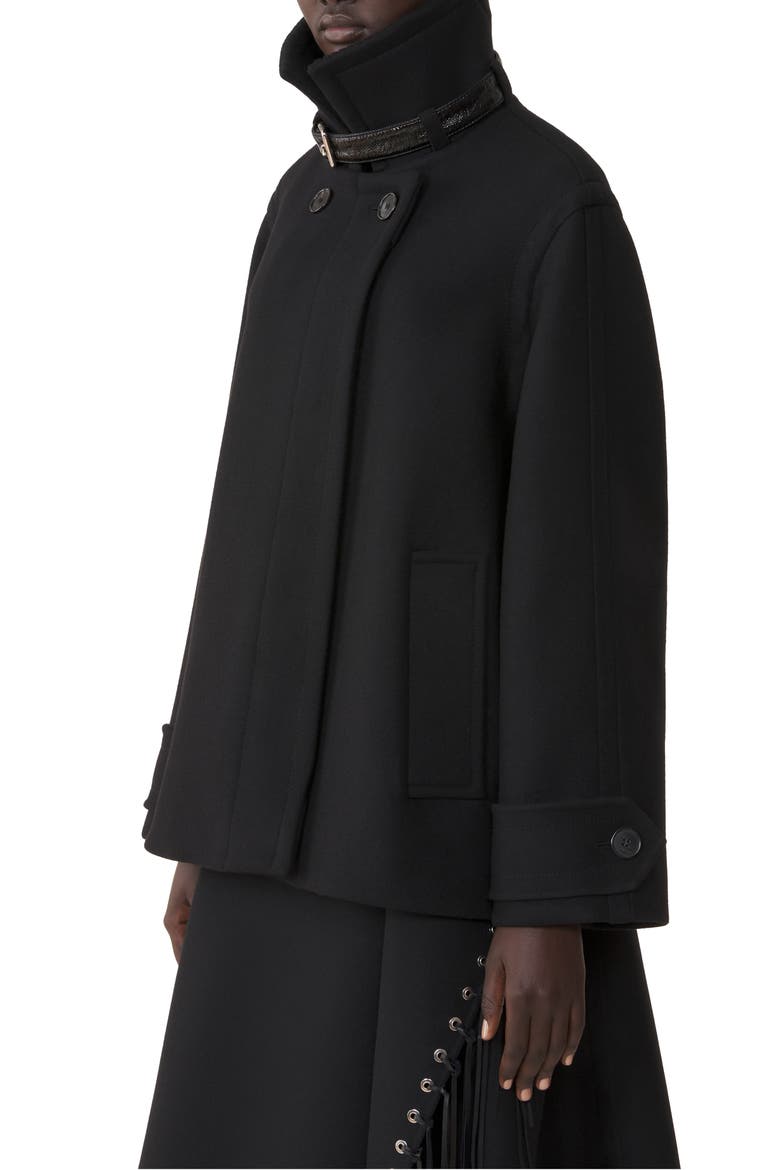Short Wool Coat With Stand-Up Collar, Alternate, color, Black