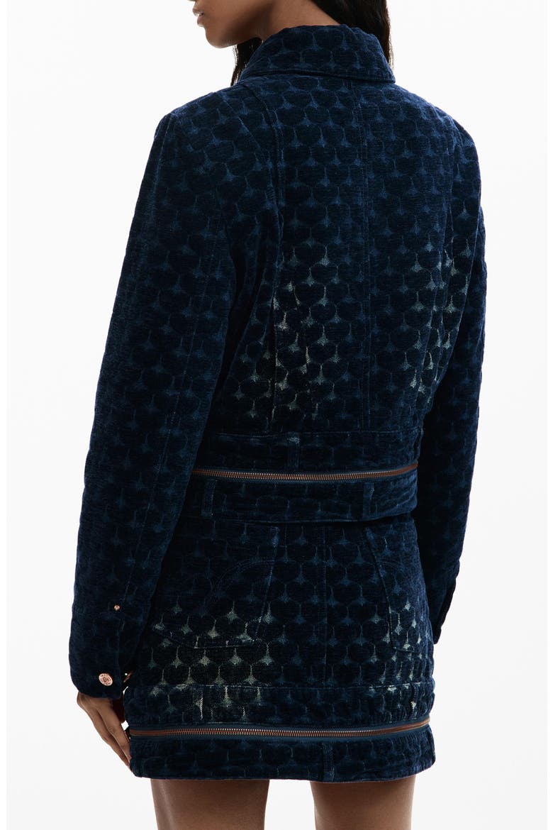 Flocked Denim Trucker Jacket, Alternate, color, DARK BLUE