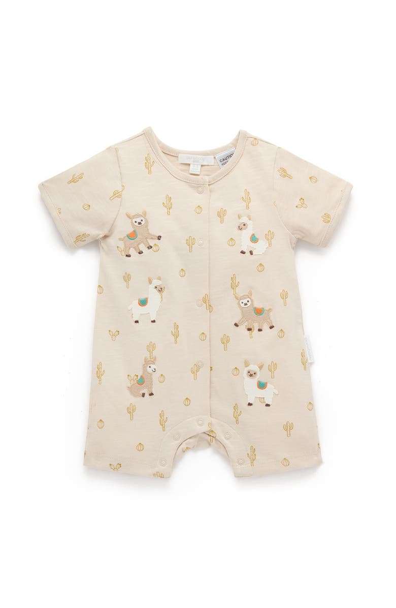 Purebaby Llama Fiesta Short Romper, Main, color, Cacti Print
