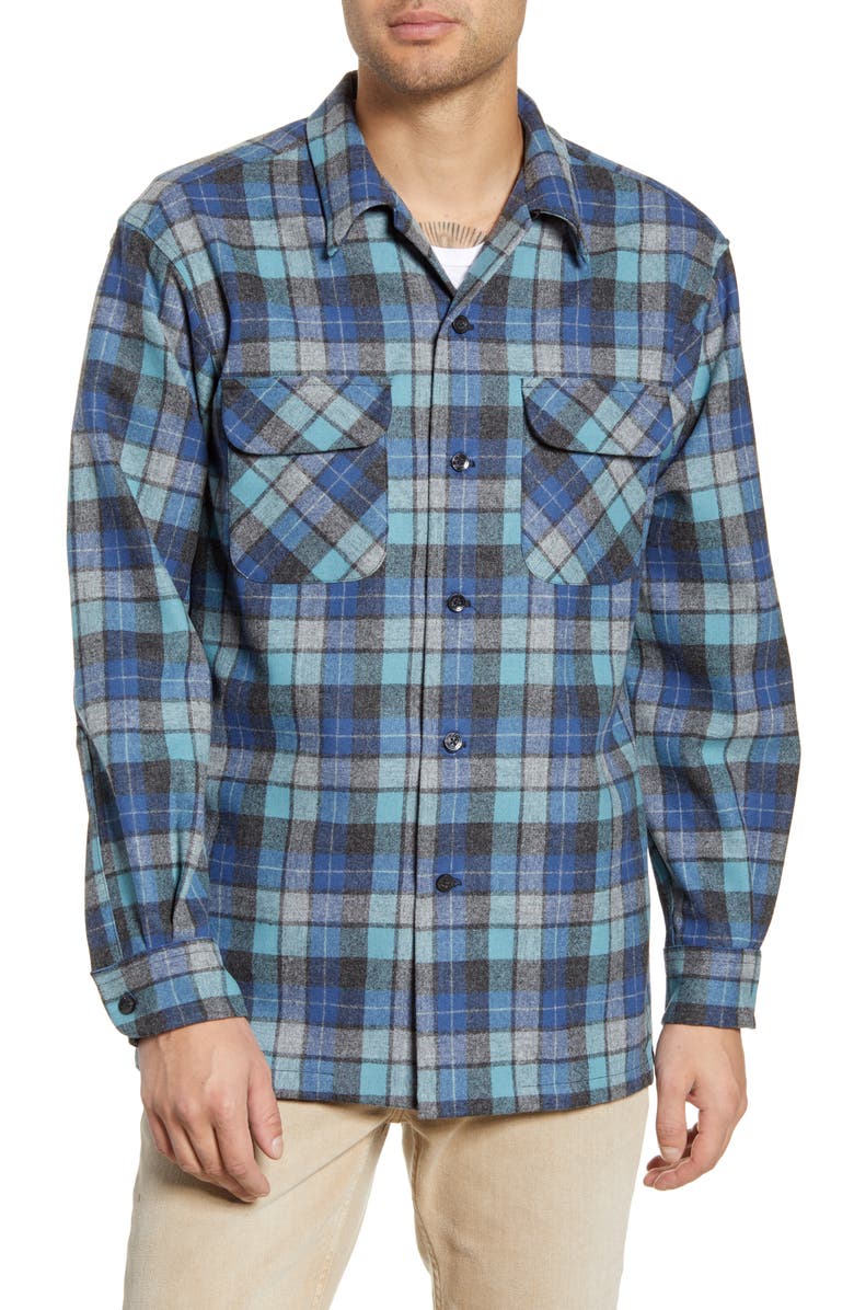 Pendleton Board Regular Fit Wool Flannel Shirt, Main, color, Blue Original Surf Plaid