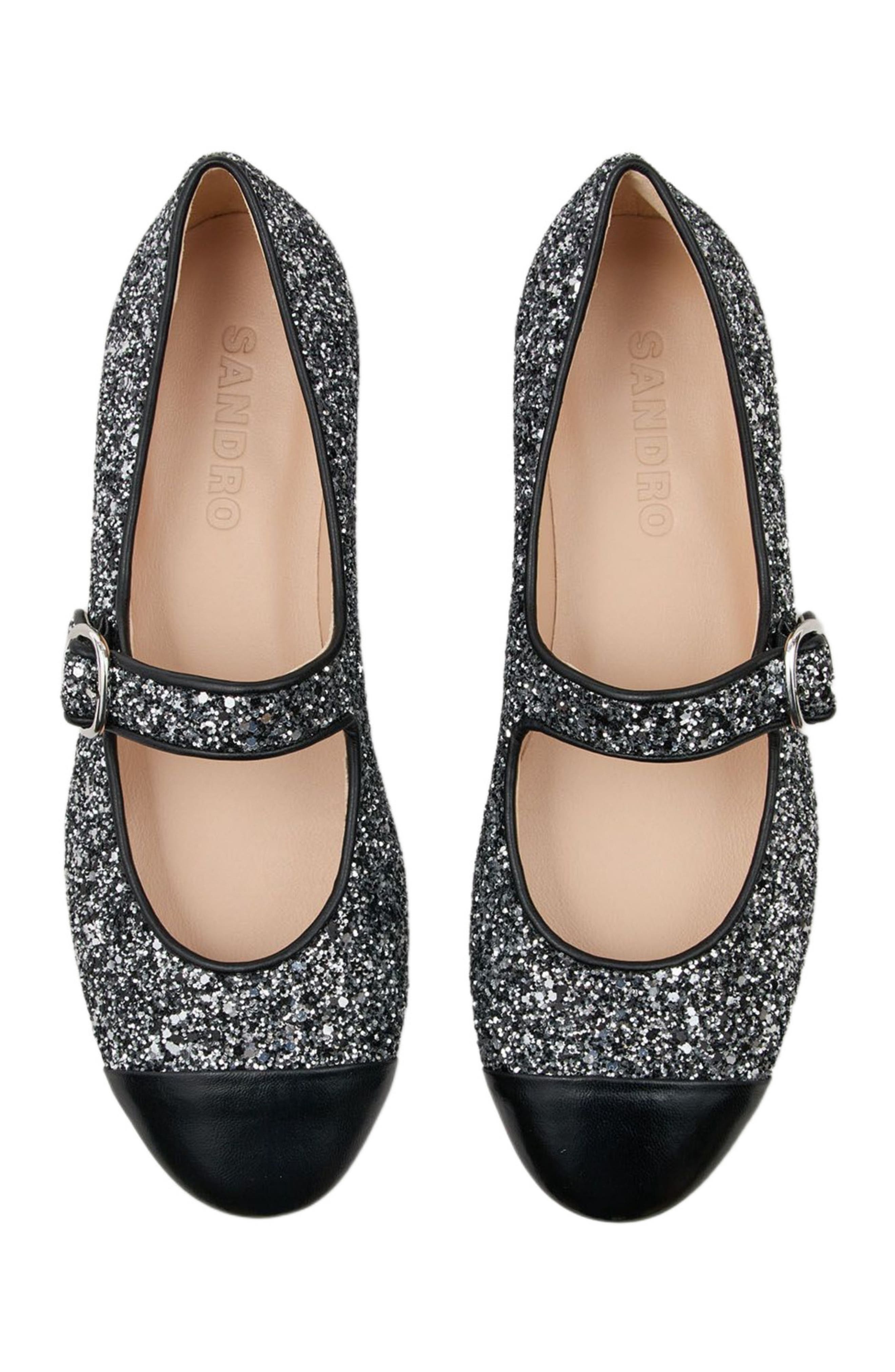 SANDRO Glitter ballet flats, Alternate, color, Black