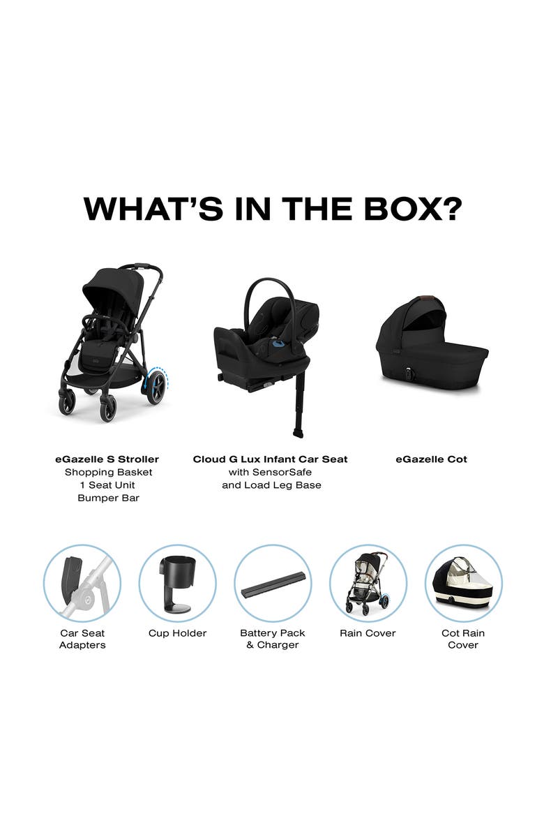 CYBEX eGazelle S Stroller, Cloud G Lux Infant Car Seat & eGazelle Cot Travel System, Alternate, color, 