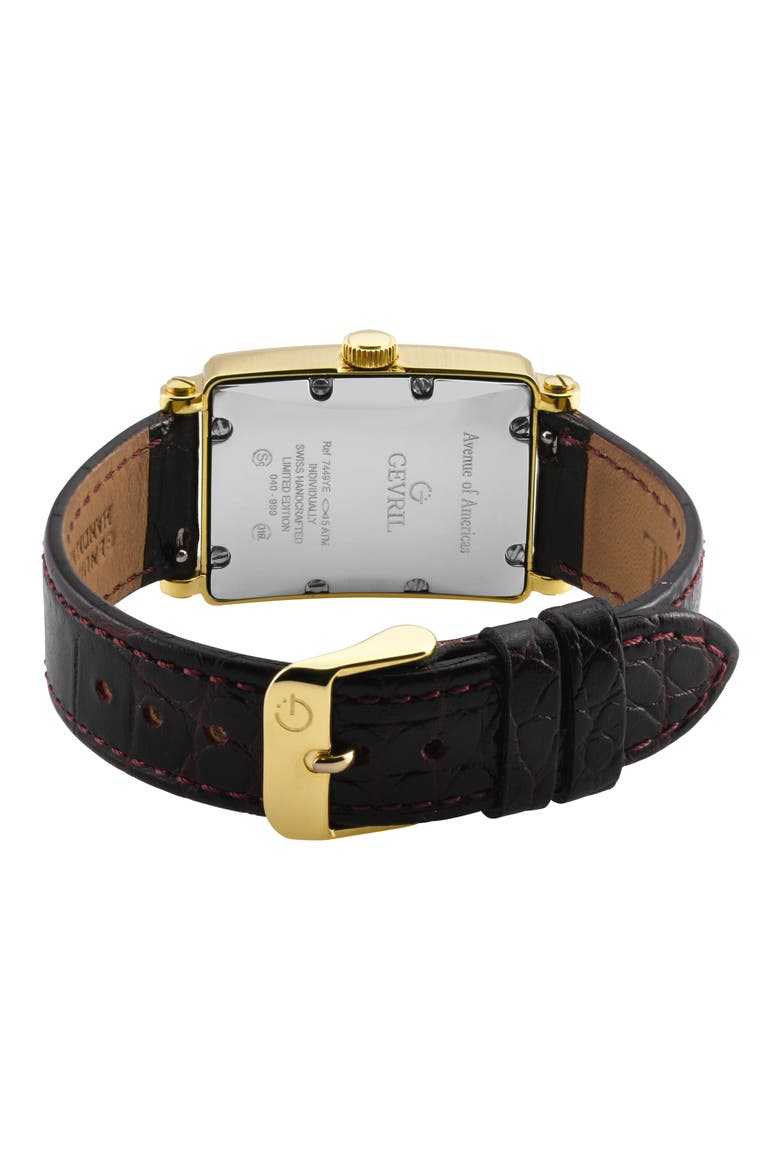 Ave of America's Mini Diamond Croc Embossed Leather Strap Watch, 25mm x 32mm - 0.75 ctw, Alternate, color, BLACK
