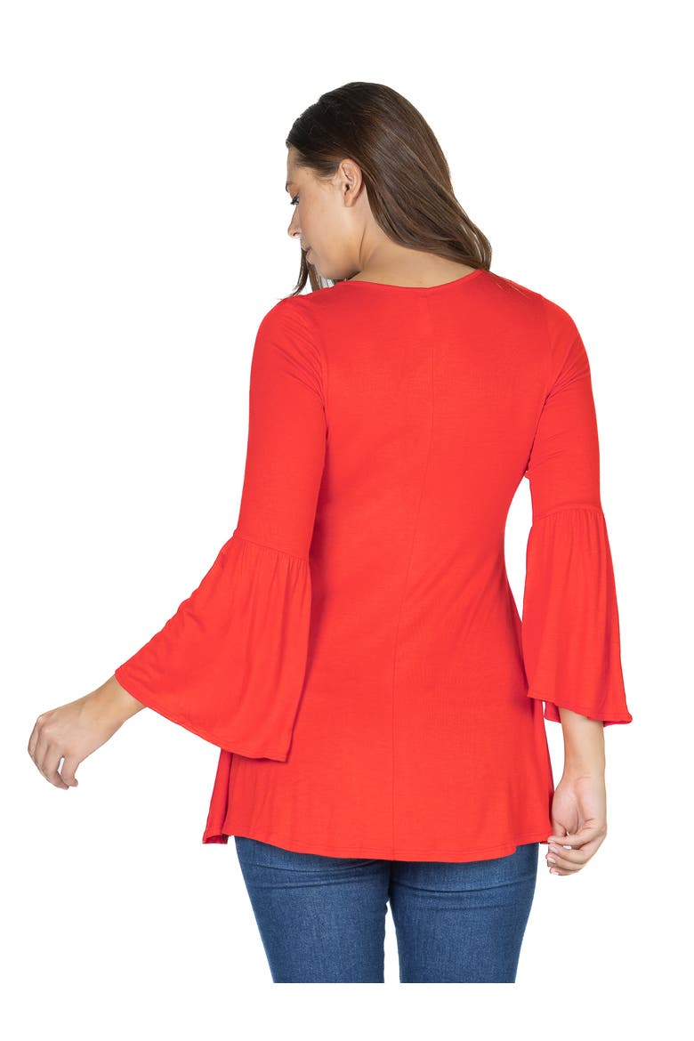 Long Bell Sleeve Flared Maternity Tunic Top, Alternate, color, Red