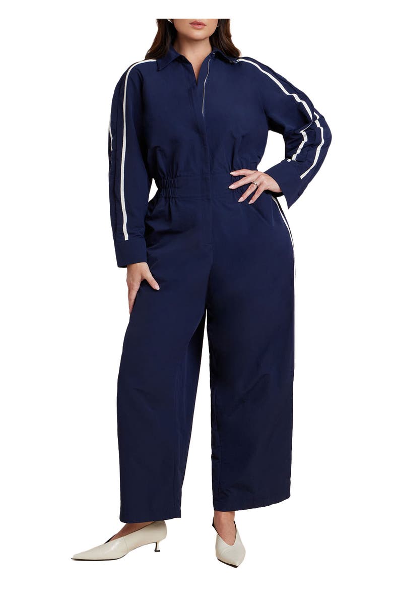 ELOQUII Track Detail Jumpsuit, Main, color, Maritime Blue