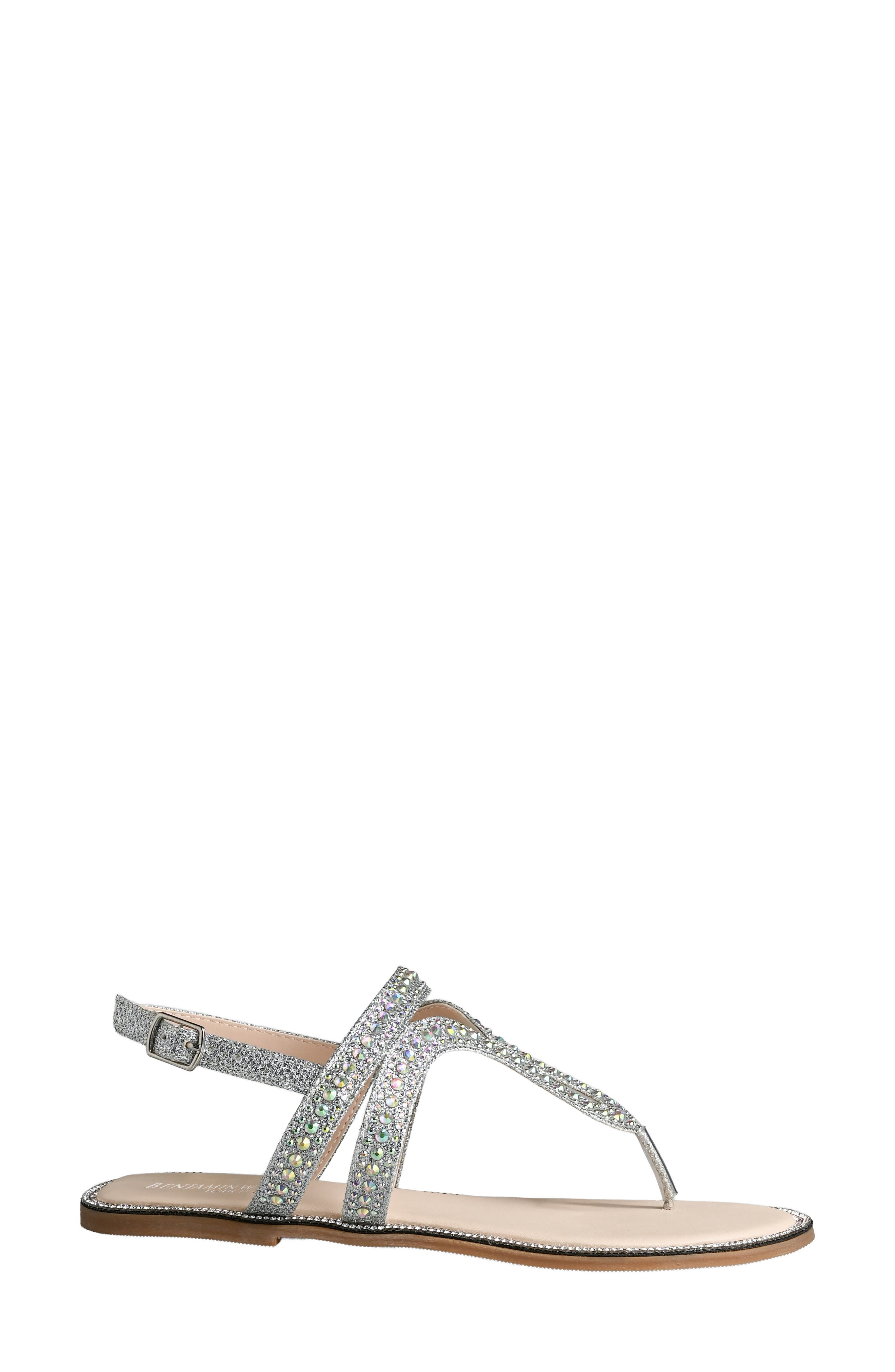 Jeweled Flat Thong Sandal, Alternate, color, SILVER