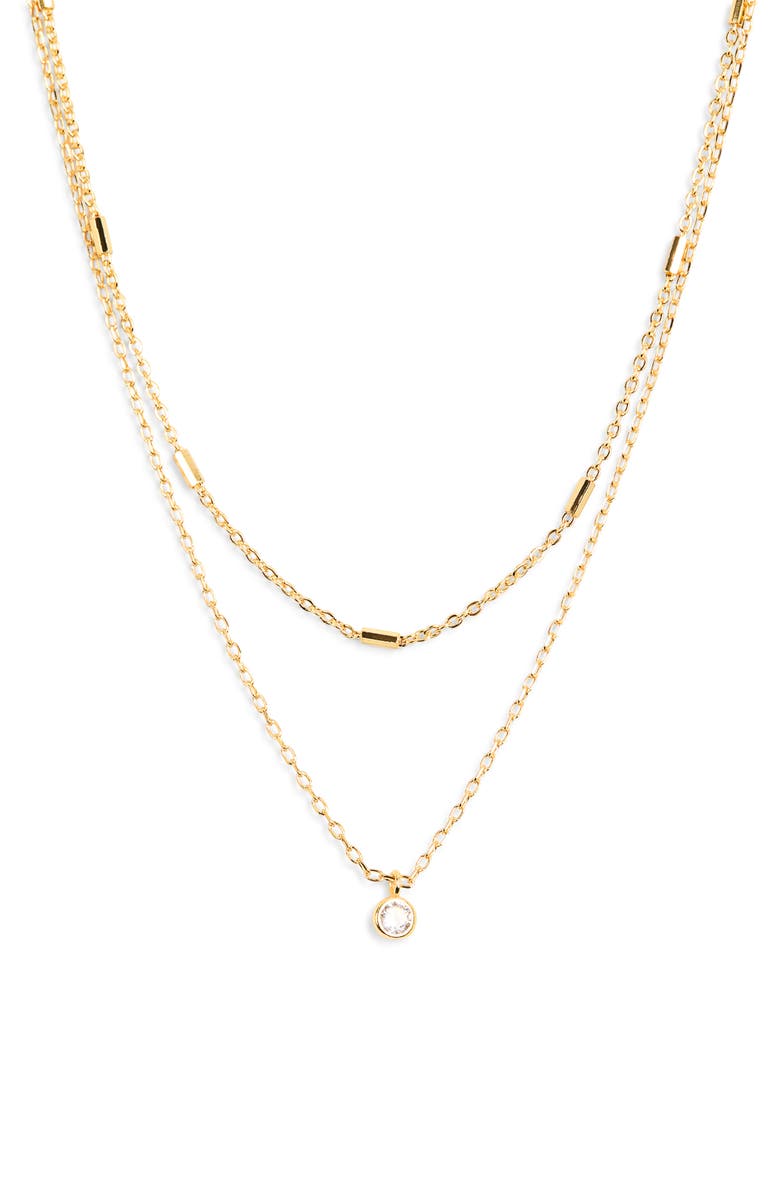 Argento Vivo Sterling Silver Cubic Zirconia Pendant & Station Chain Layered Necklace, Alternate, color, Gold