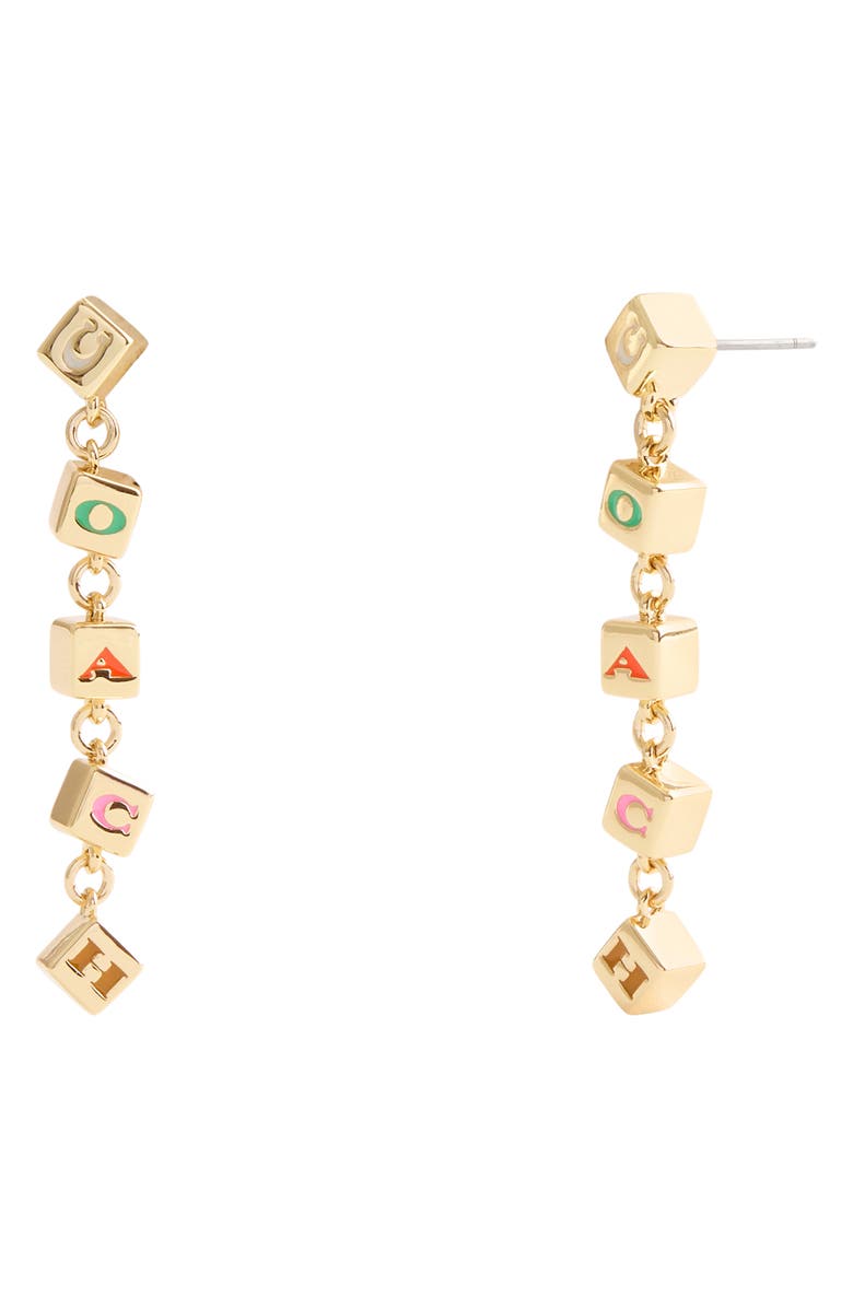 COACH Logo Cube Linear Drop Earrings, Main, color, Multi/ Gold