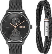 BOSS Tyler Mesh Strap Watch, 43mm & Leather Bracelet Set