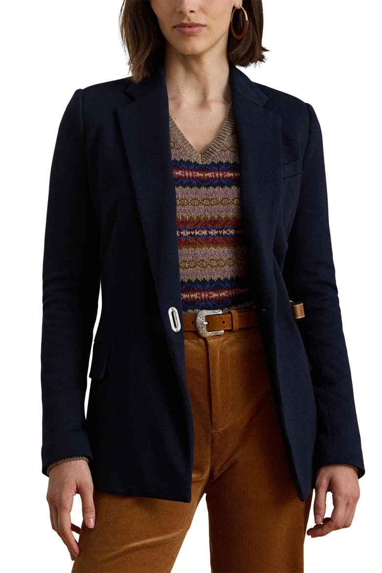 Herringbone Jacquard Buckle Blazer, Main, color, LAUREN NAVY