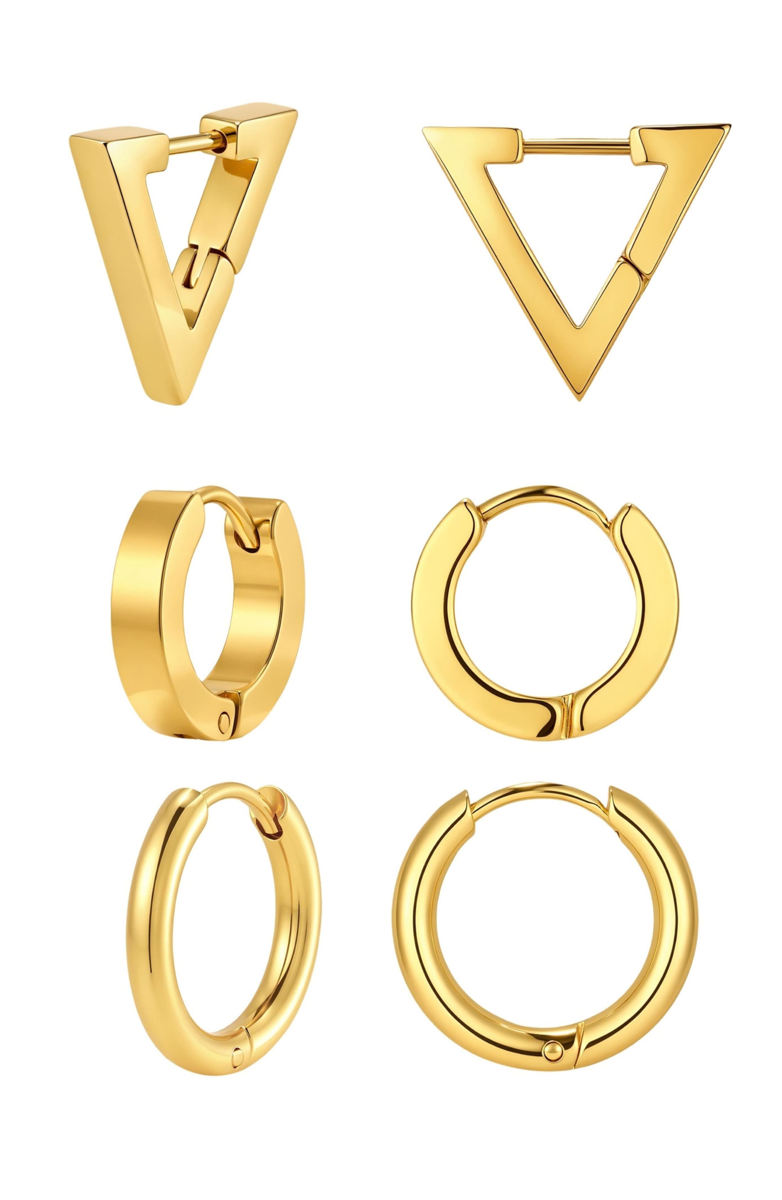 Set of 3 Pairs 18k Gold Plate Earrings