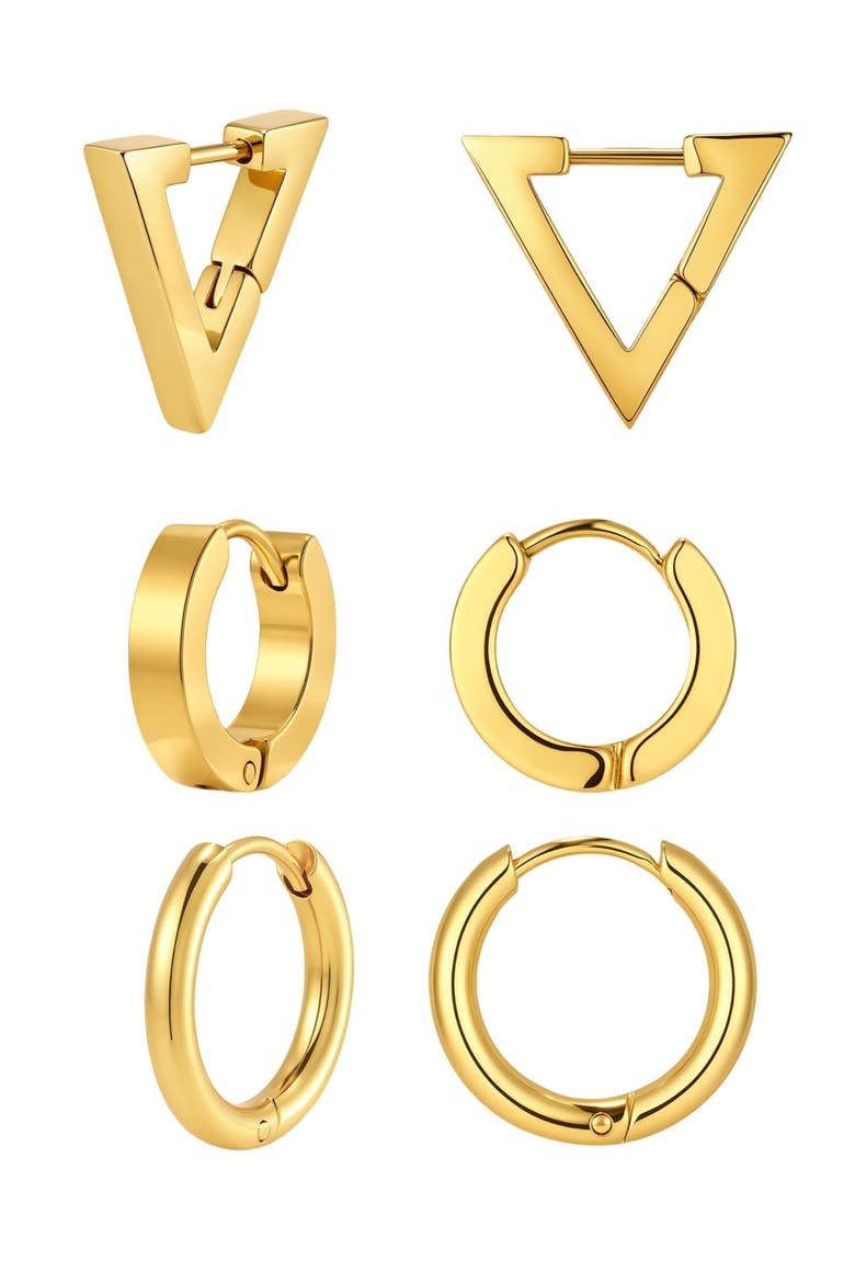 Set of 3 Pairs 18k Gold Plate Earrings, Main, color, GOLD