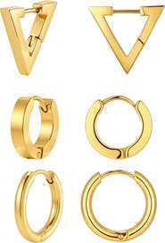 Adornia Set of 3 Pairs 18k Gold Plate Earrings
