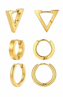 Set of 3 Pairs 18k Gold Plate Earrings