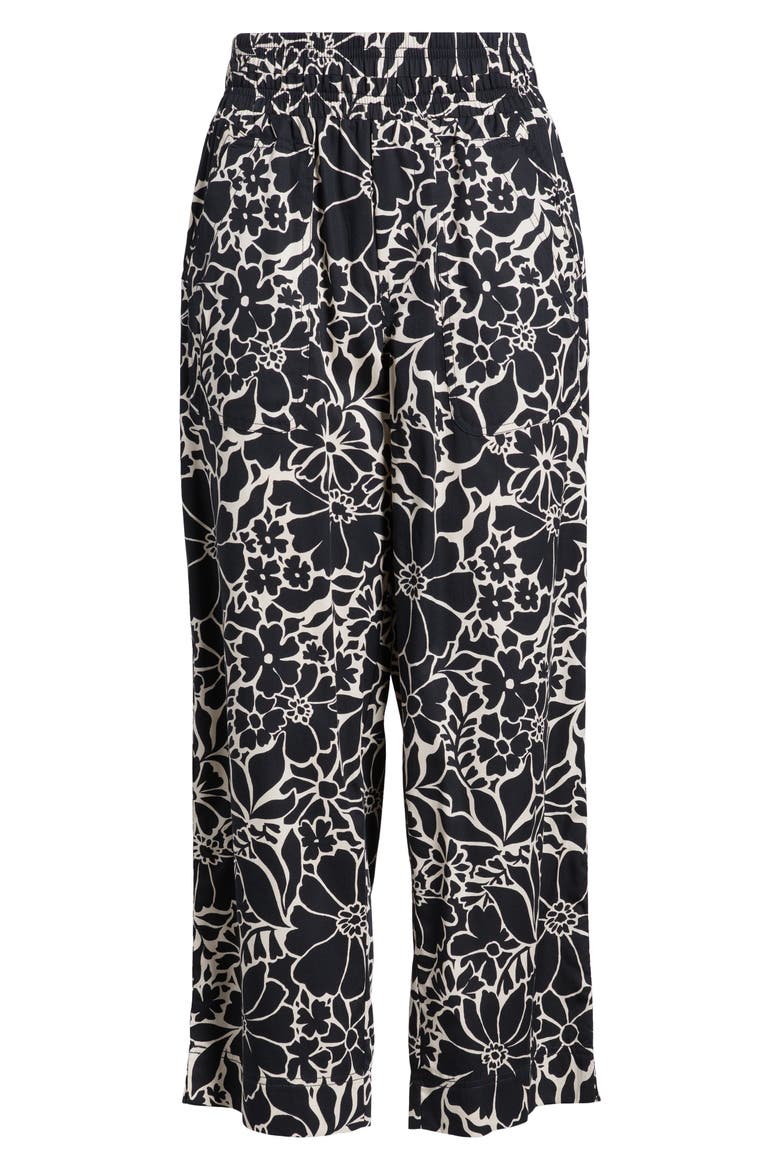 Floral Cotton Blend Crop Pants, Alternate, color, BLACK OFF WHITE