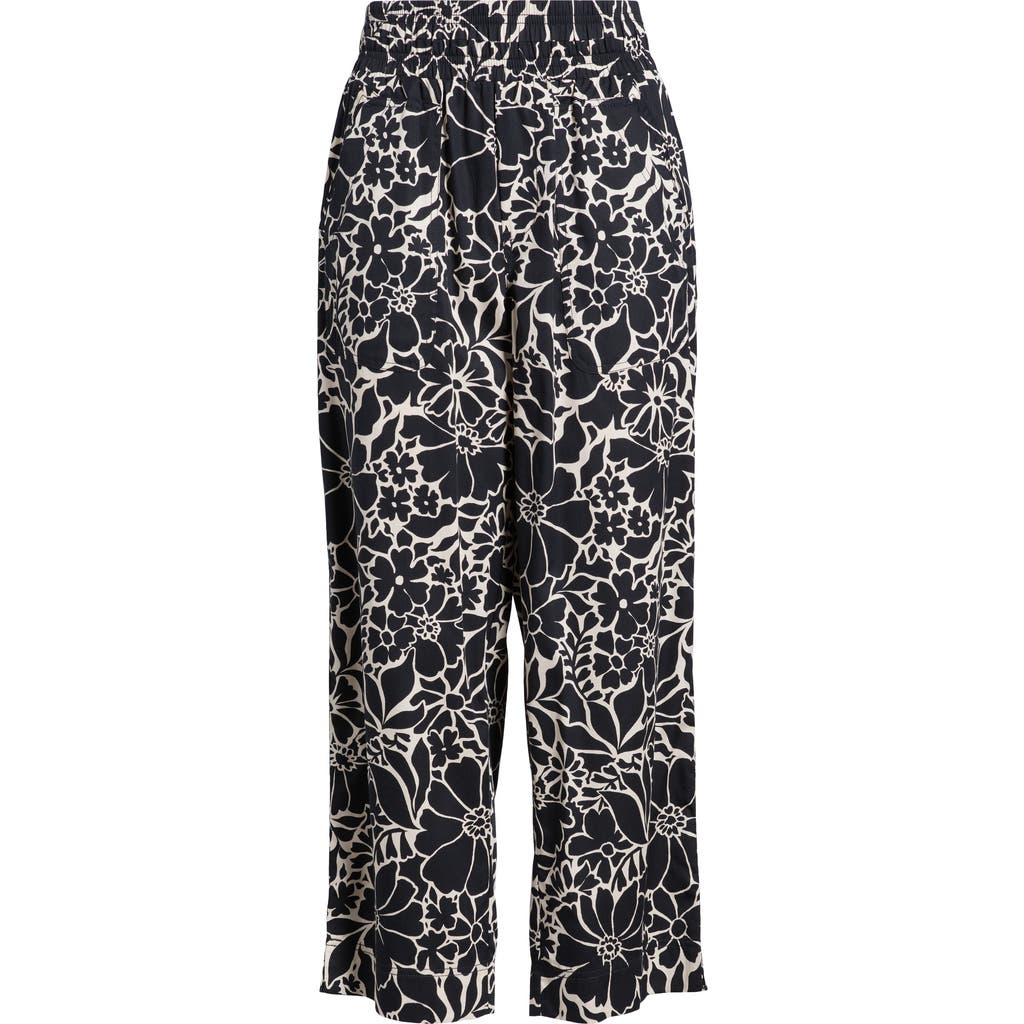 Wit & Wisdom Floral Cotton Blend Crop Pants In Black Off White