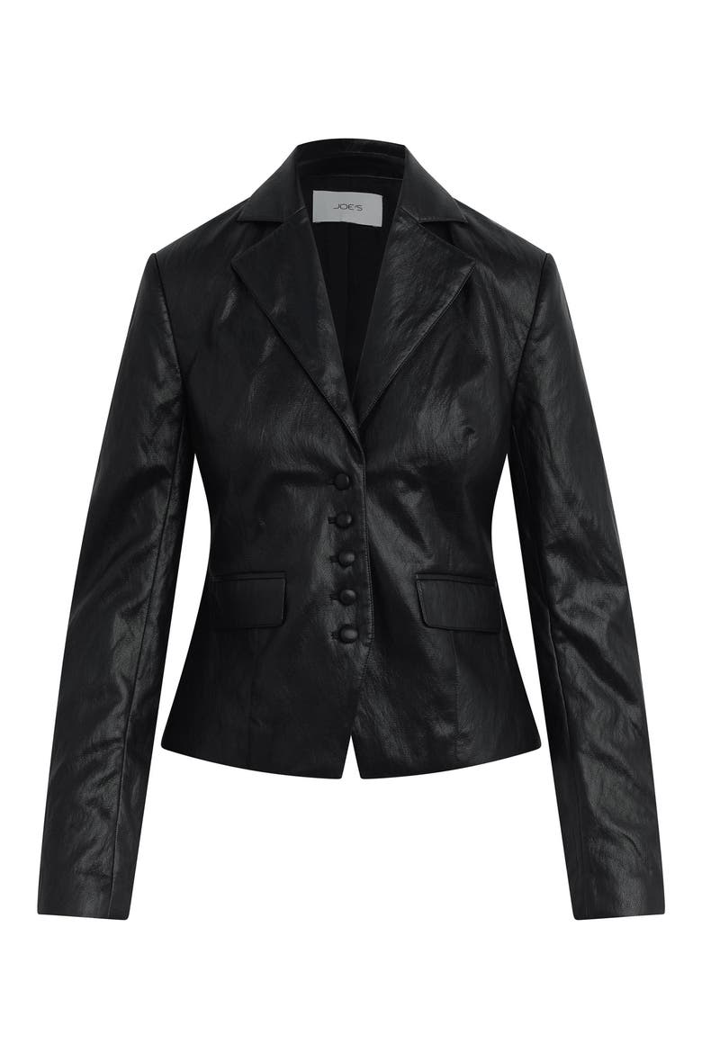 The Fitted Faux Leather Blazer, Alternate, color, BLACK