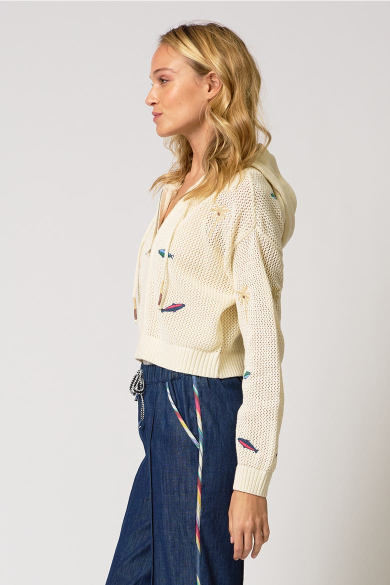 Eden Palm Tree Mesh Cardigan, Alternate, color, IVORY