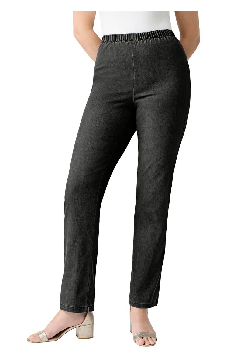 Roaman's Plus Size Comfort Stretch Straight Leg Jean, Main, color, Black Denim