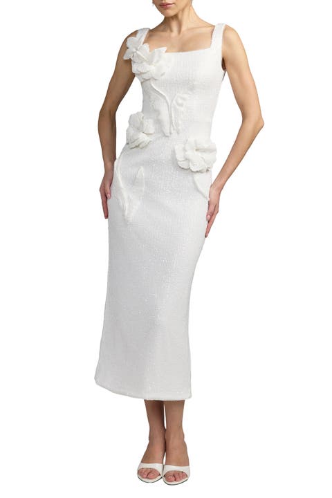 Sequin Fitted Midi Dress With 3d Rosettes